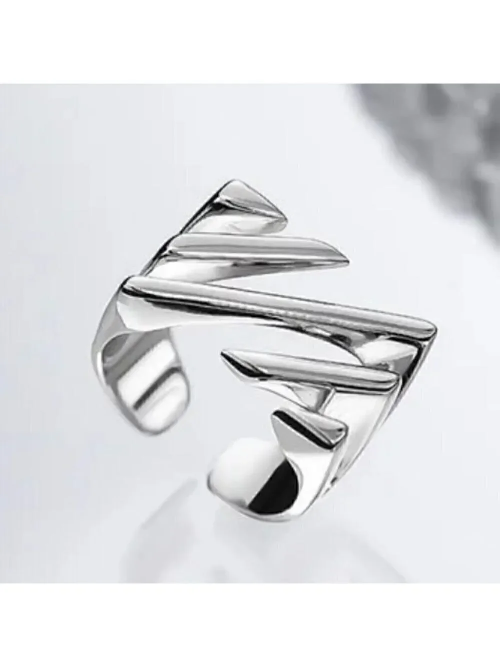 Silver Tone Wrapped Square Front Diagonal Layered Adjustable Boho Ring #1301